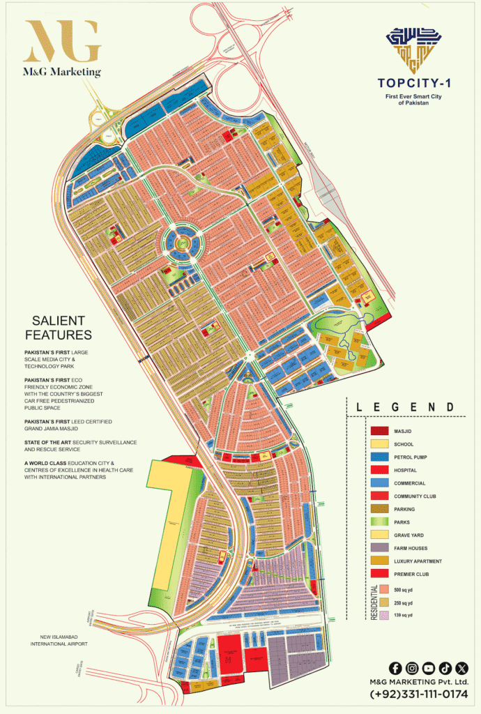 Location and Map Top City 1 Islamabad Master Plan Updated Contact M&G Marketing +923311110174